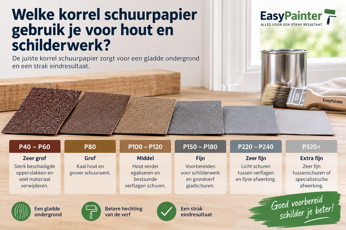 Welke korrel schuurpapier gebruik je voor hout en schilderwerk?